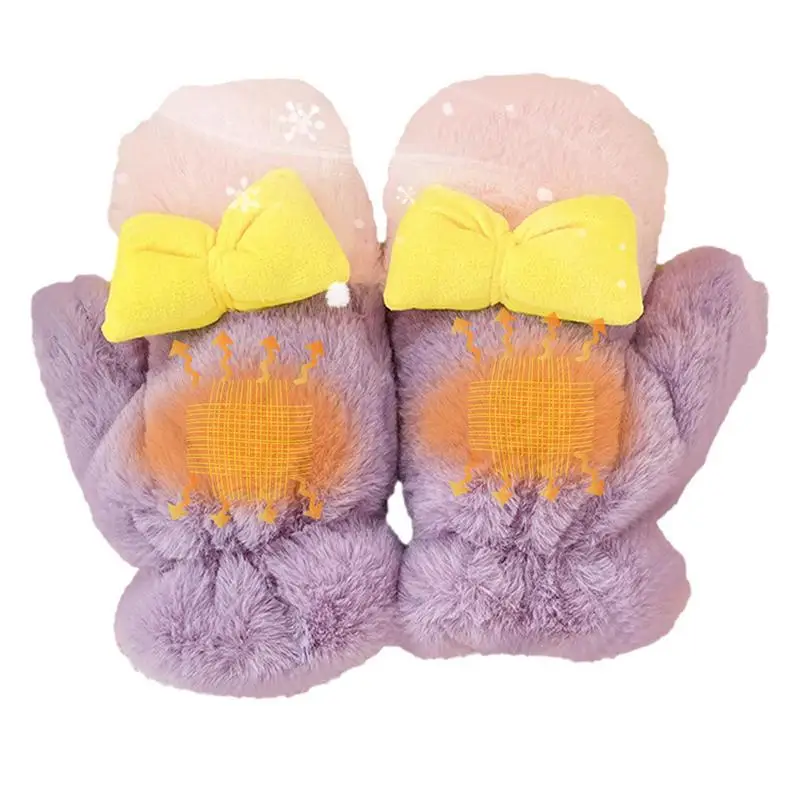 

Women Warm Gloves Girls Plush Cute Princess Gloves Contrast Bow Design Gloves For Fall And Winter Great Birthday Gift For Girls