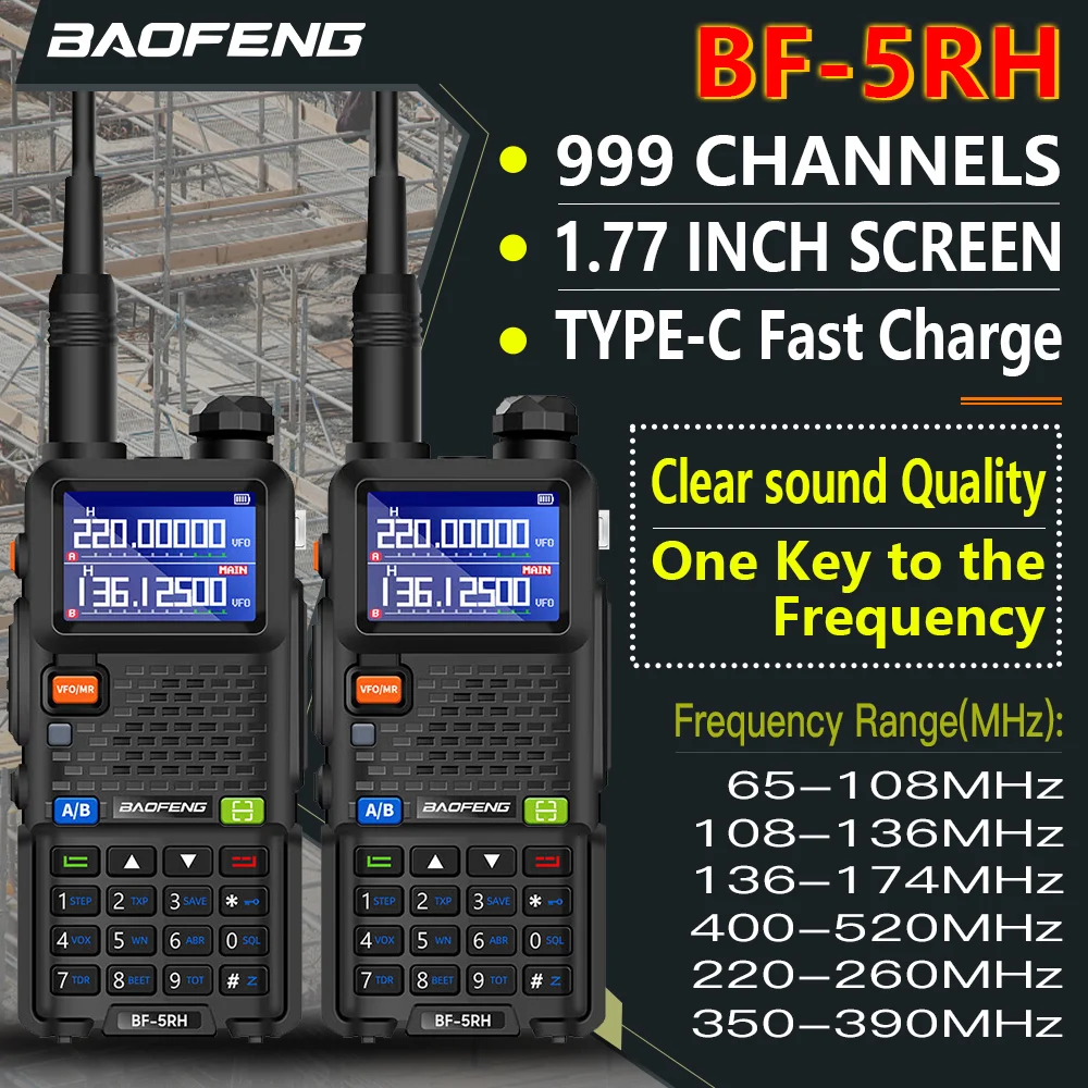 UV-5RH Air Band Walkie Talkie Wireless Kopieerfrequentie Tri Power Type-C Noaa Lange Afstand Baofeng 5rm Ham Tweeweg Radio