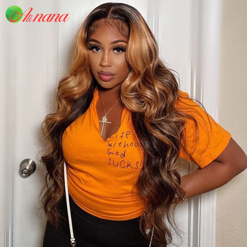 

13x6 Lace Frontal Wigs Ombre Highlights Blonde Color Peruvian Human Hair Wigs Bleached Knots Body Wave Tranparent Lace Front Wig