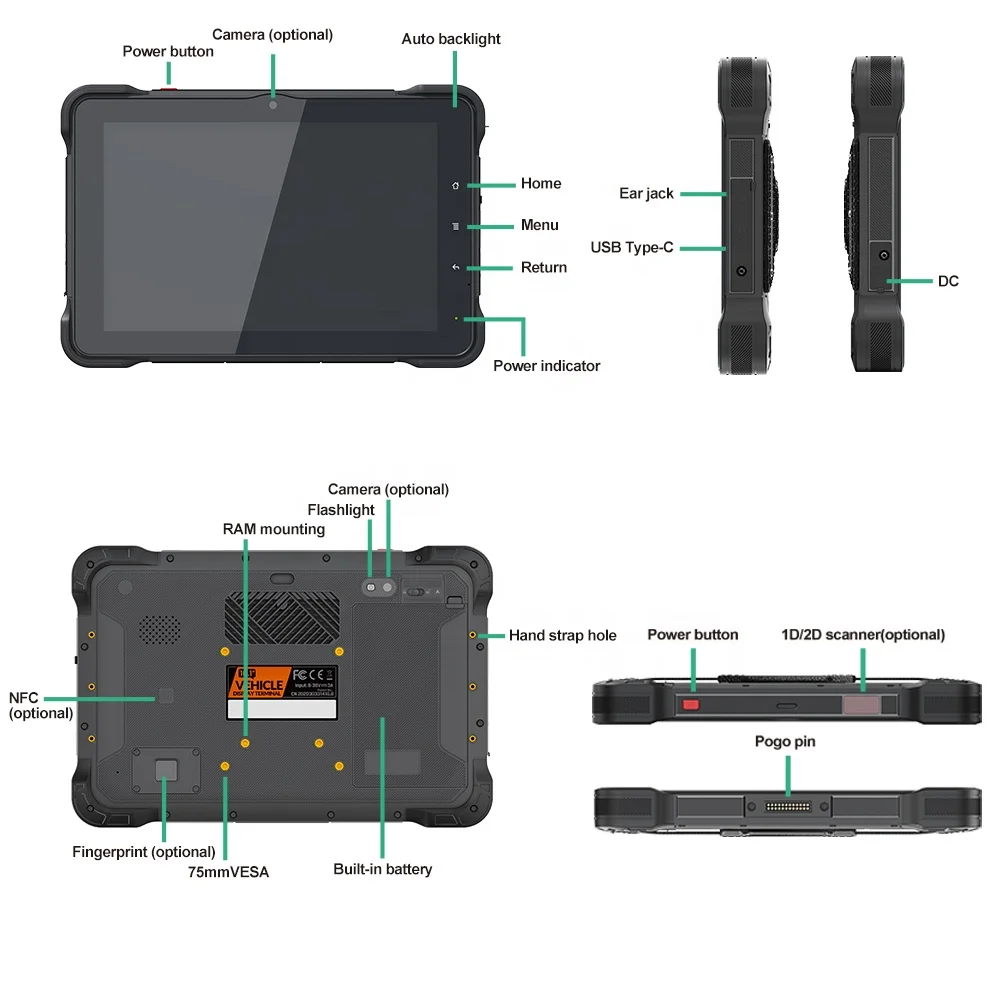 Фото 10-дюймовый защищенный планшетный ПК на Android с GPS, 4G/WiFi/BT, RS232, IP67, 1000 нит, 8000 мАч, восьмиядерный процессор для управления автопарком №4