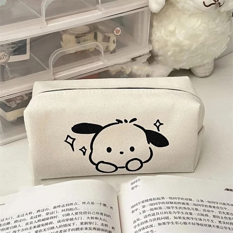 

Sanrio Kawaii Kuromi Pencil Bag Anime Pochacco Student Large-capacity Canvas Stationery Storage Bag Cute Kids School Supplies