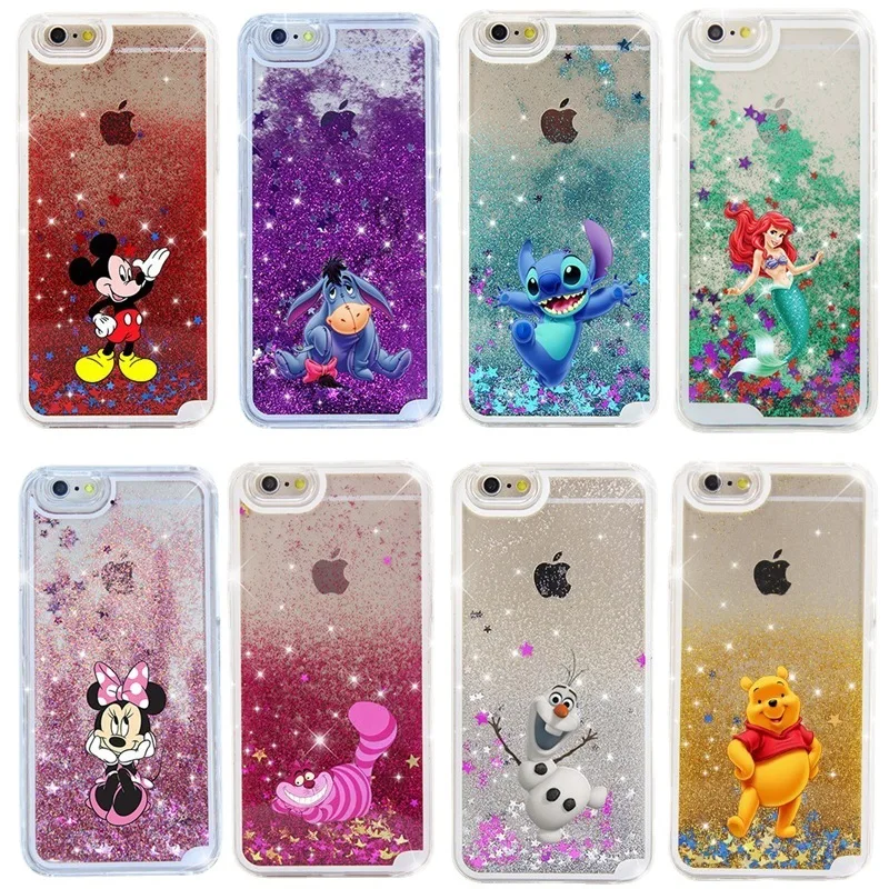 

Disney Mickey Cartoon Quicksand Phone Case Shockproof Cover for Iphone 13 12 11 Pro Mini XS MAX 8 Plus X XR Silicone Soft Cover