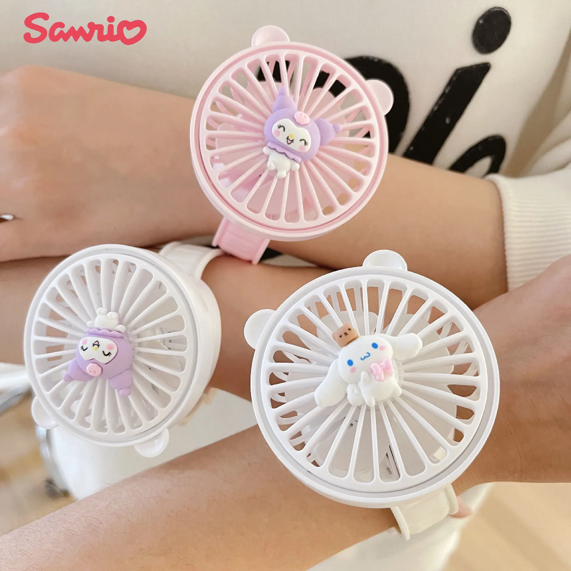 

Kawaii Sanrio веер ручные часы веер Cinnamoroll моя мелодия Аниме Фигурка мини Usb зарядка летние веера беззвучные периферийные игрушки подарки