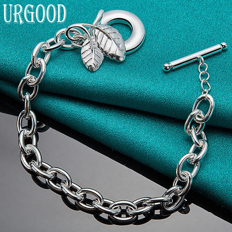 

925 Sterling Silver Leaf OT Buckle Chain Bracelet For Women Men Party Engagement Wedding Fashion Jewelry