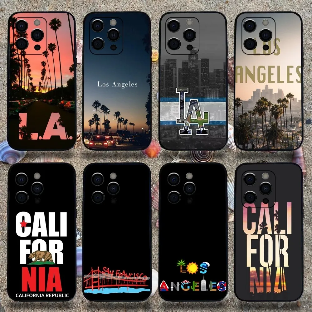 Дорожный Чехол для телефона Los Angeles California Apple iPhone 15 14 13 12 11 Pro X XS Max XR Plus мягкий черный