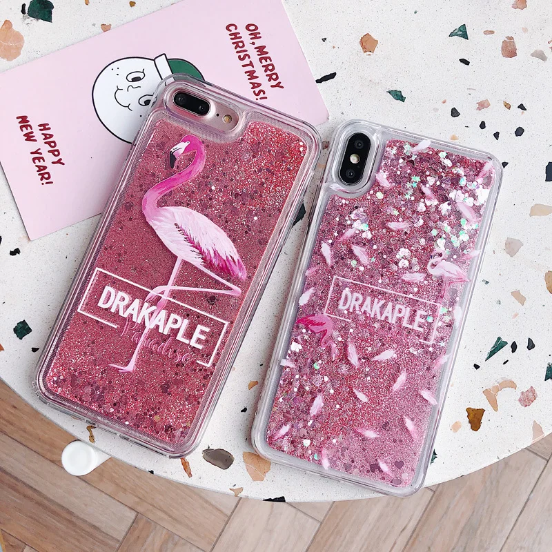 

Ins Flamingo Liquid Quicksand Funda For iphone 11 14 Pro Max Case 12 13 Mini Soft Cover 6 7 8 Plus Glitter Coque X XR XS Max SE