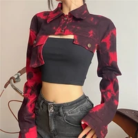 european and american new womens fashion sexy long sleeved coat womens personality irregular ultra short tooling top women