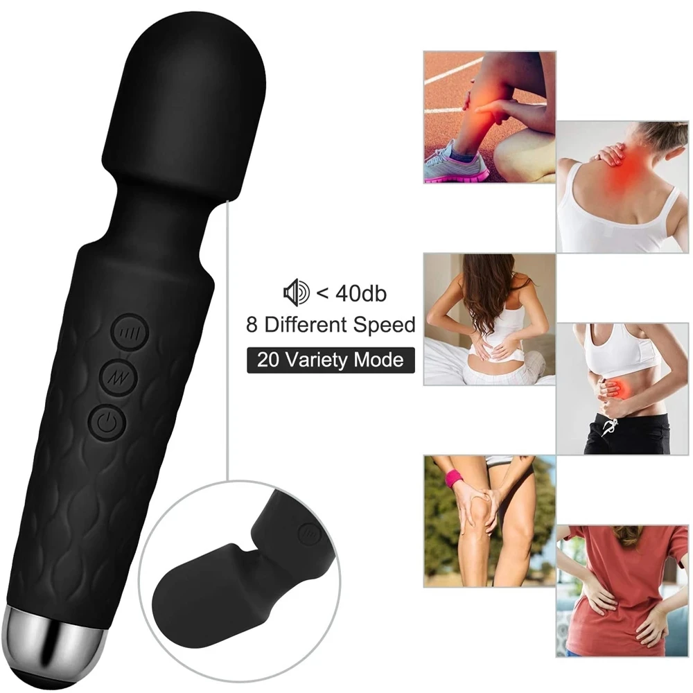 Powerful Body Massage Stick Wand Massager 8 Speeds 20 Vibration Modes Waterproof Rechargeable Massager for Therapeutic Muscle
