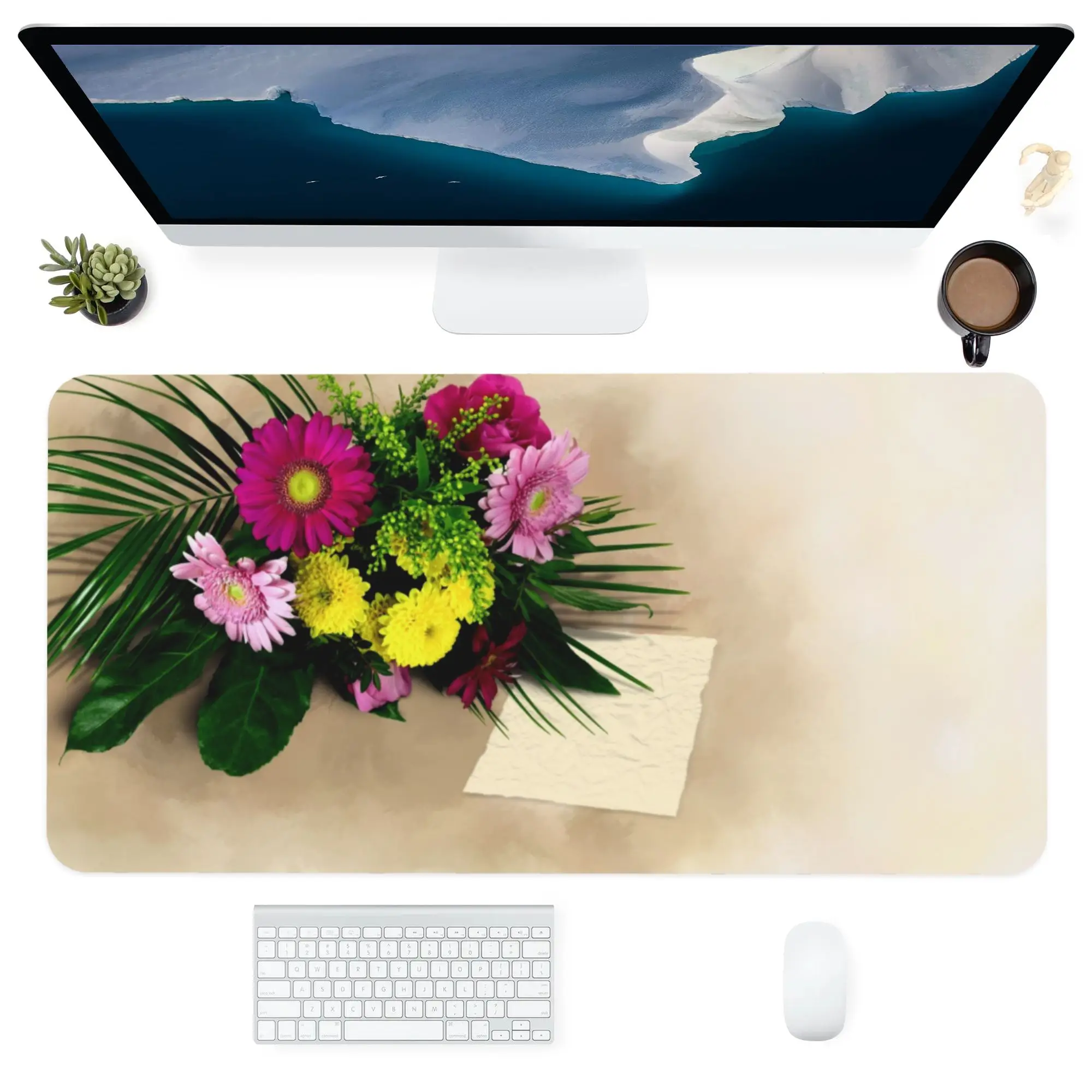 

Mouse Pad Computer Office Supplies Accessorie Dustproof Large Customized Mats Desk Pads Yellow Bouquet Red Flowers 400x900MM XXL