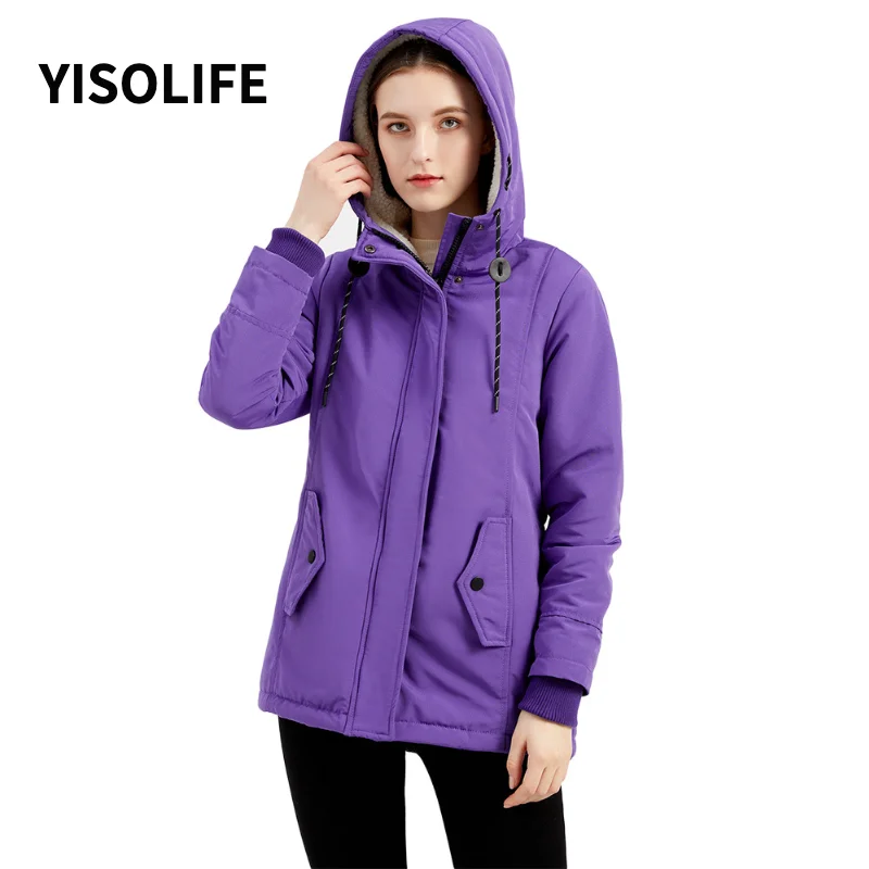 

YISOLIFE Winter Coat For Women Hooded Plus Fleece Parkas Padded Coats Jacket Puffer Jacket Winter Clothes Windproof And Warm