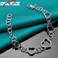 925 sterling silver round heart charm shrimp buckle bracelet womens fashion party wedding engagement jewelry