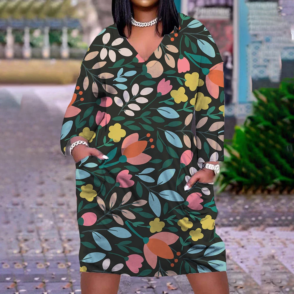 

Женское платье с V-образным вырезом и цветочным принтом