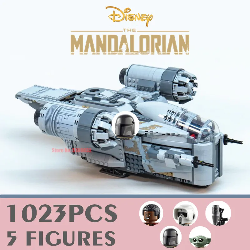 

1023PCS Disney stars Space Aircraft Wars Fighter Razor Crest The Mandalorian R2d2 Building Blocks Bricks Kids Toys Gift