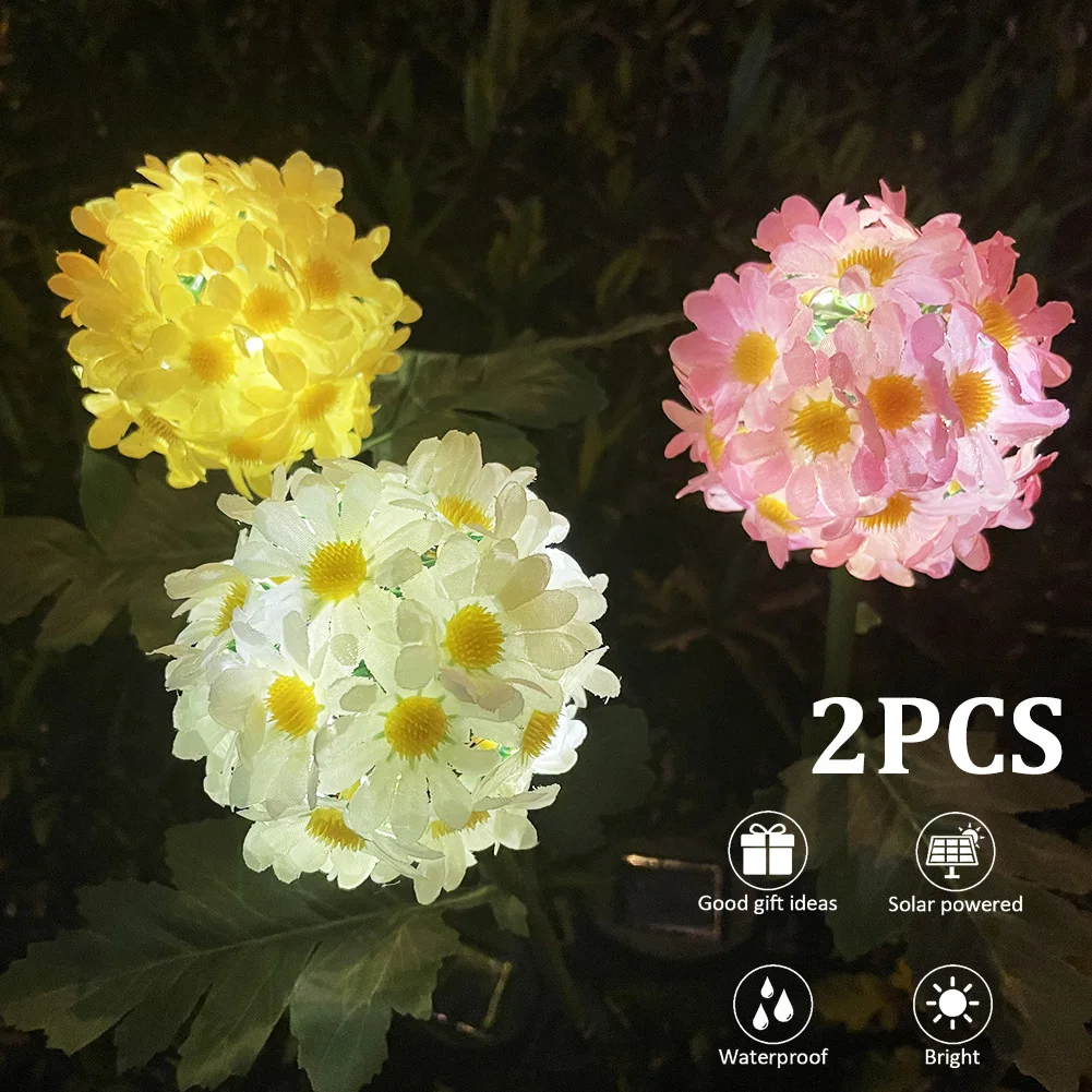 

2Pcs Solar Light Dandelion Flower Ball Lamp Outdoor Insert Lawn Lamp Garden Decor Colorful LED Light for Garden Patio Pathway