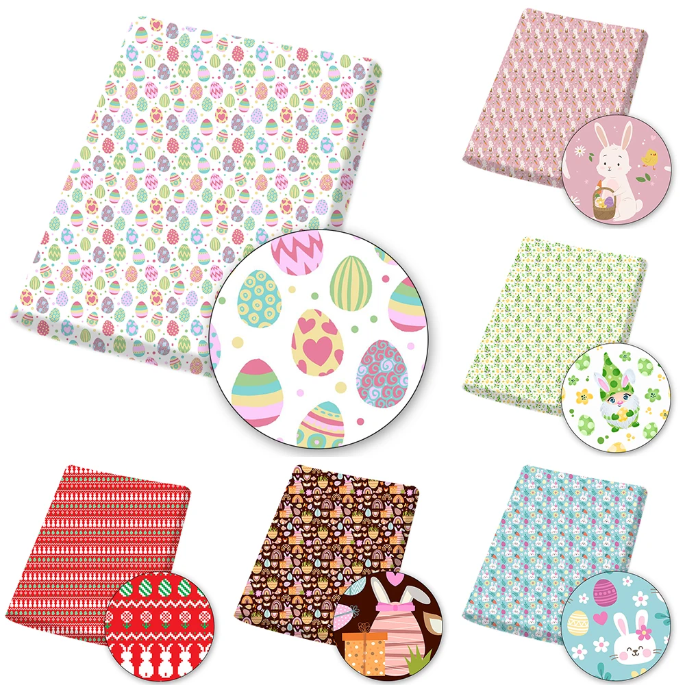 

Polyester Cotton Fabric By The Yard Cartoon Easter Rabbits Eggs Printed Cloth Sheets DIY Masks Handmade Crafts 45*145 CM 1 PC