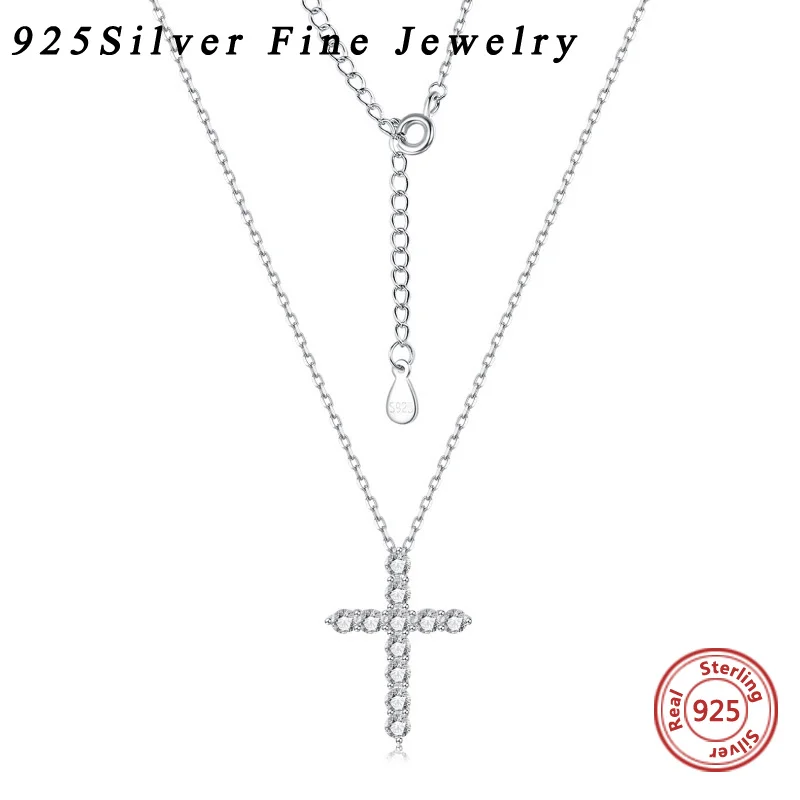 

925 Sterling Silver Cross Necklace AAAAA Zircon Pendant For Women High Quality Fine Jewelry Wholesale New Arrival Free Shipping