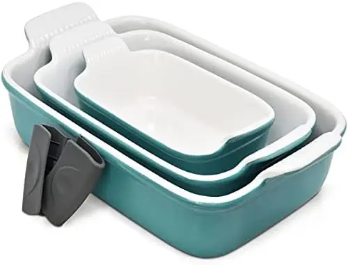 

Bakeware Oven to Table Set of 3, Rectangle Casserole Dishes, Baking Dish Stoneware Lasagna Pan, Kitchen Cooking Baking Dinner, w