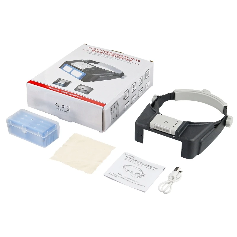 

A2UD Head Mounted Magnifier Headband Magnifying LED Illumination-Loupe 1.5X 2X 2.5X 3.5X for Jewelry Watch Repair with 4 Lens