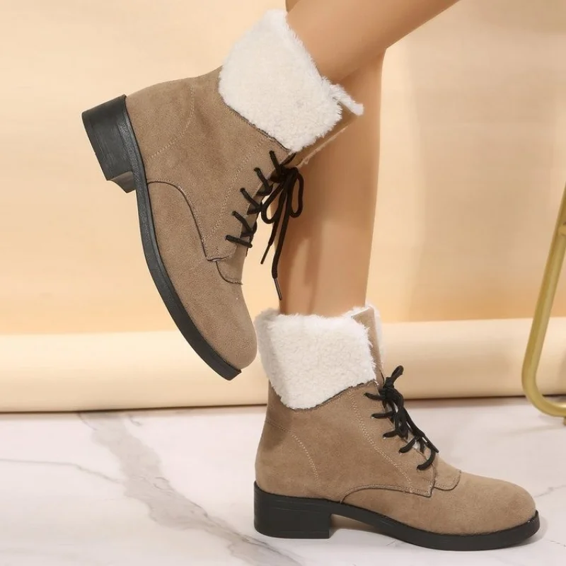 

Winter Boots for Women 2023 New Lace-Up Shoes Thick Sole Short Boots Warm Plush Snow Boots Fashion Women's Boots Botas De Mujer