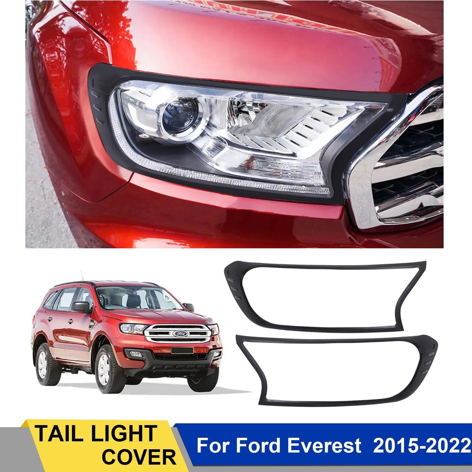 

Black Exterior Headlights Surrounds Cover Trim For Ford Everest 2015 2016 2017 2018 2019 2020 2021 2022 Front Lights Protector