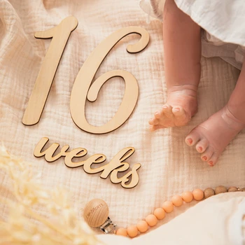 20pcs/set Natural Wooden Baby Milestone Card Numbers Engraved Baby Growth and Pregnancy Growth Cards Reversible Photo Props 1