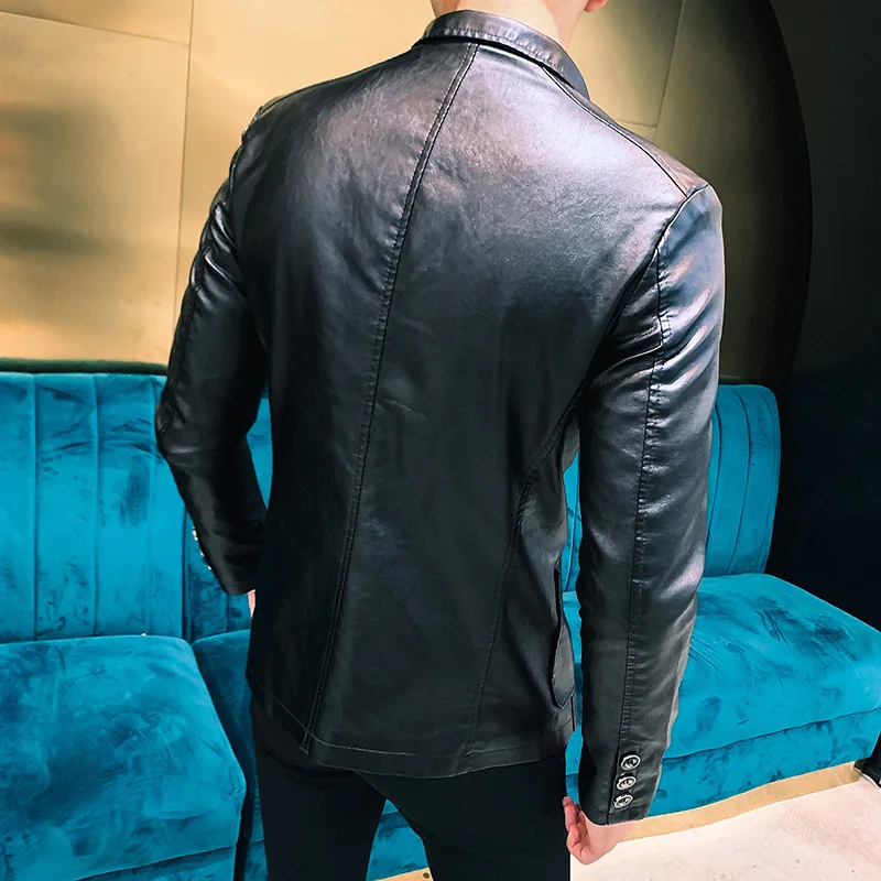 2022 Mens Leather Jacket and Coats New Spring and Autumn Men Business Casual Classic Pu Leather Suit Collar Slim Fit Jackets images - 6