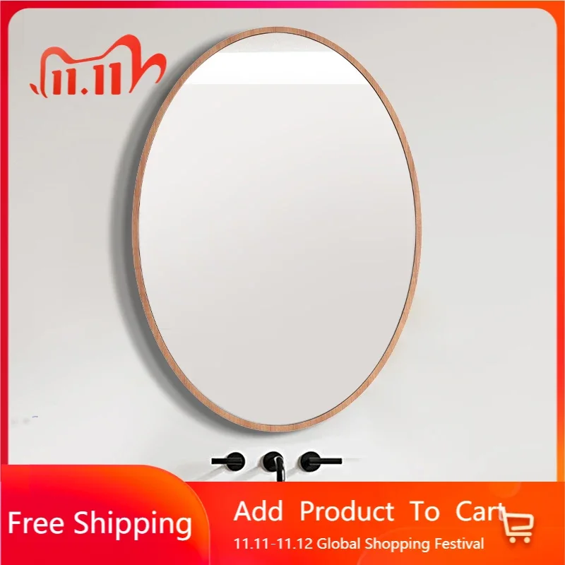 

Oval Bathroom Wooden Mirror Wall Mounted Large Nordic Quality Luxury Smart Miroir Makeup Salle De Bain Wall Decoration Items