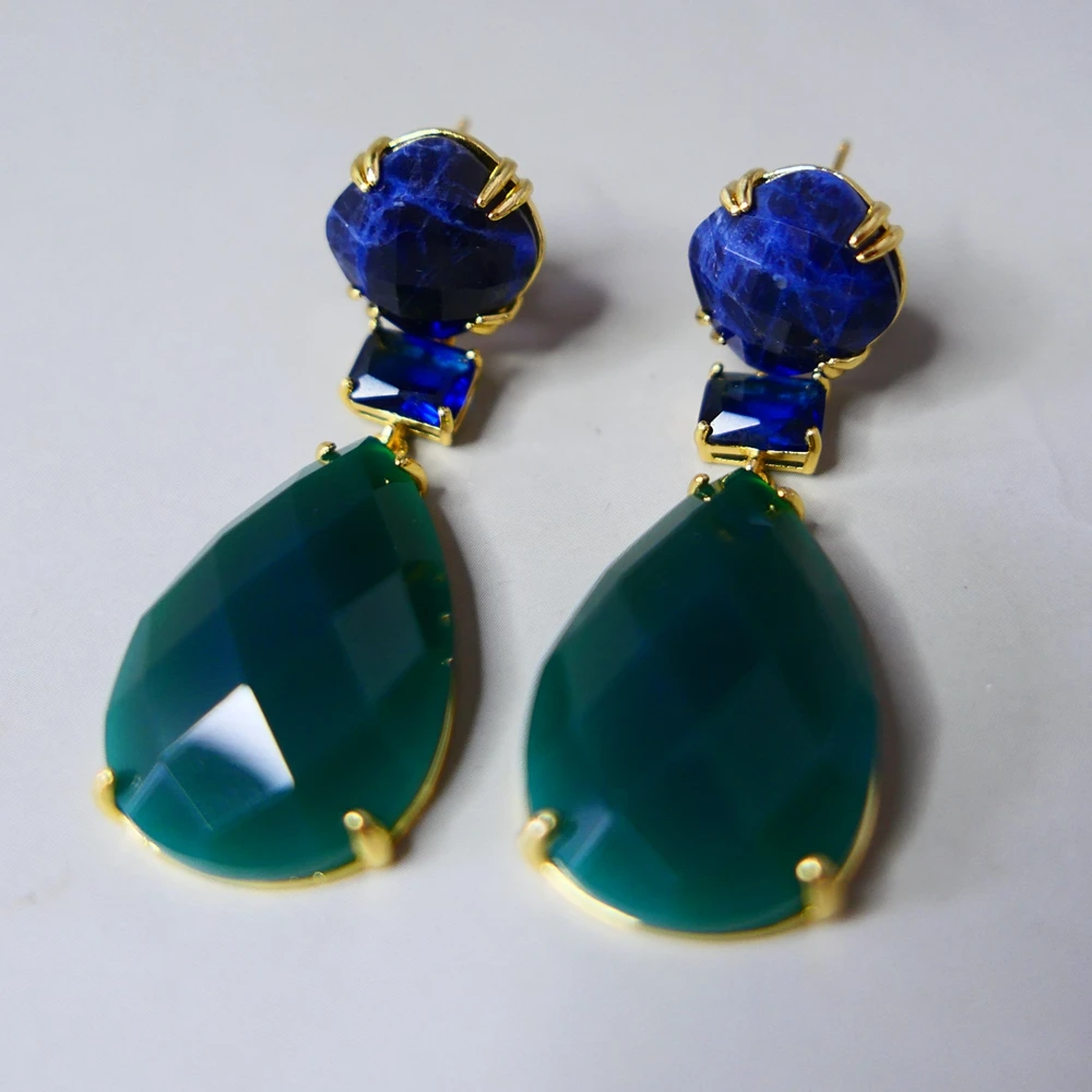 

Бразильские смешанные цветные голубые газированные зеленые Агаты в форме капли, бриллианты, золотые пластины, ювелирные изделия для женщин