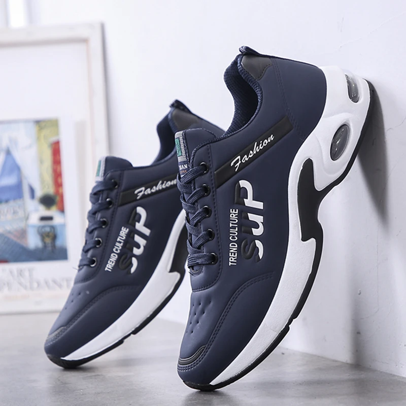 Leather Male Sneakers Men's Fashion Breathable Running Shoes Man Casual Height Increasing Outdoor Golfs Sports Zapatillas Hombre