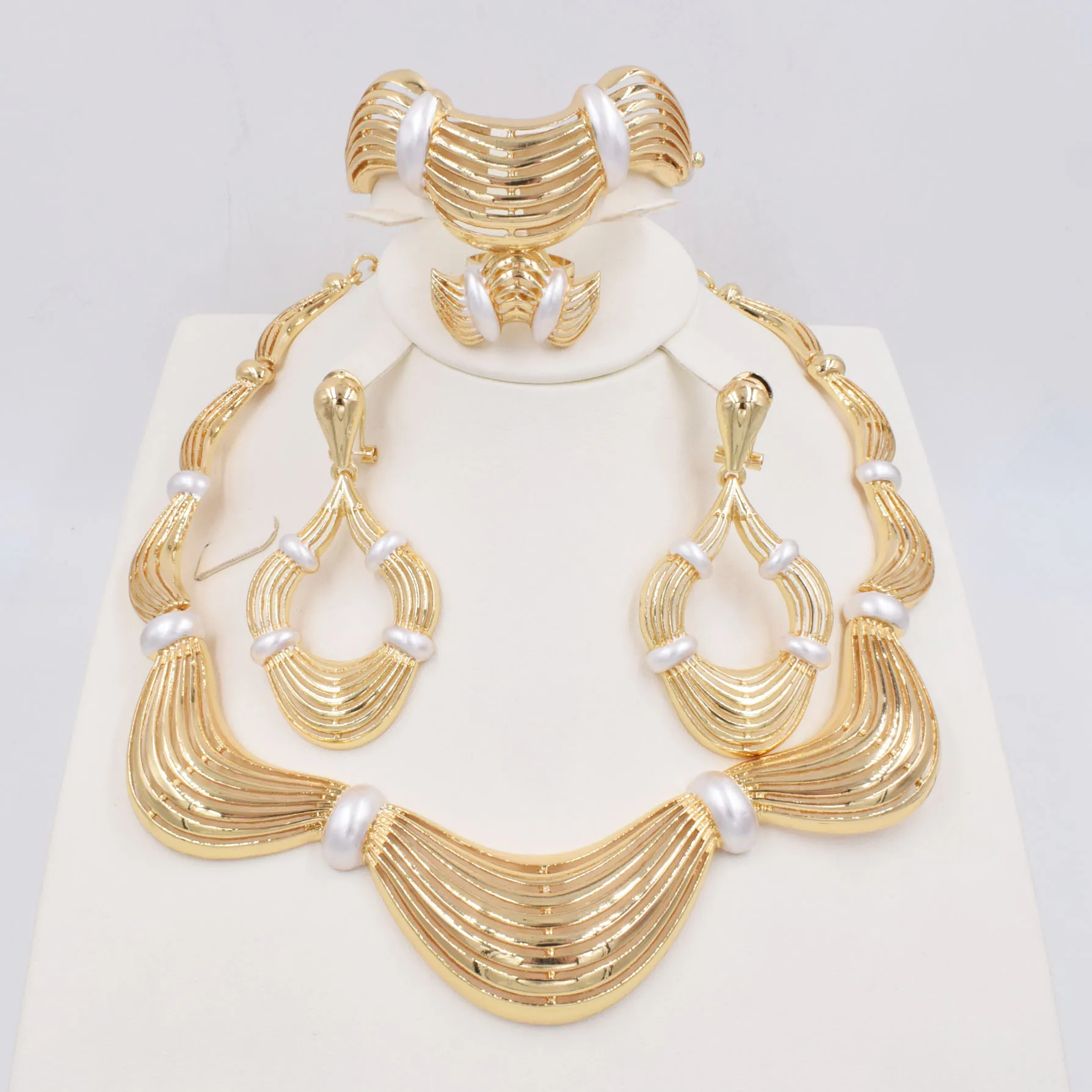 

NEW DESIGN Ltaly 750 Gold color Jewelry Set For Women african beads jewlery fashion necklace set earring jewelry