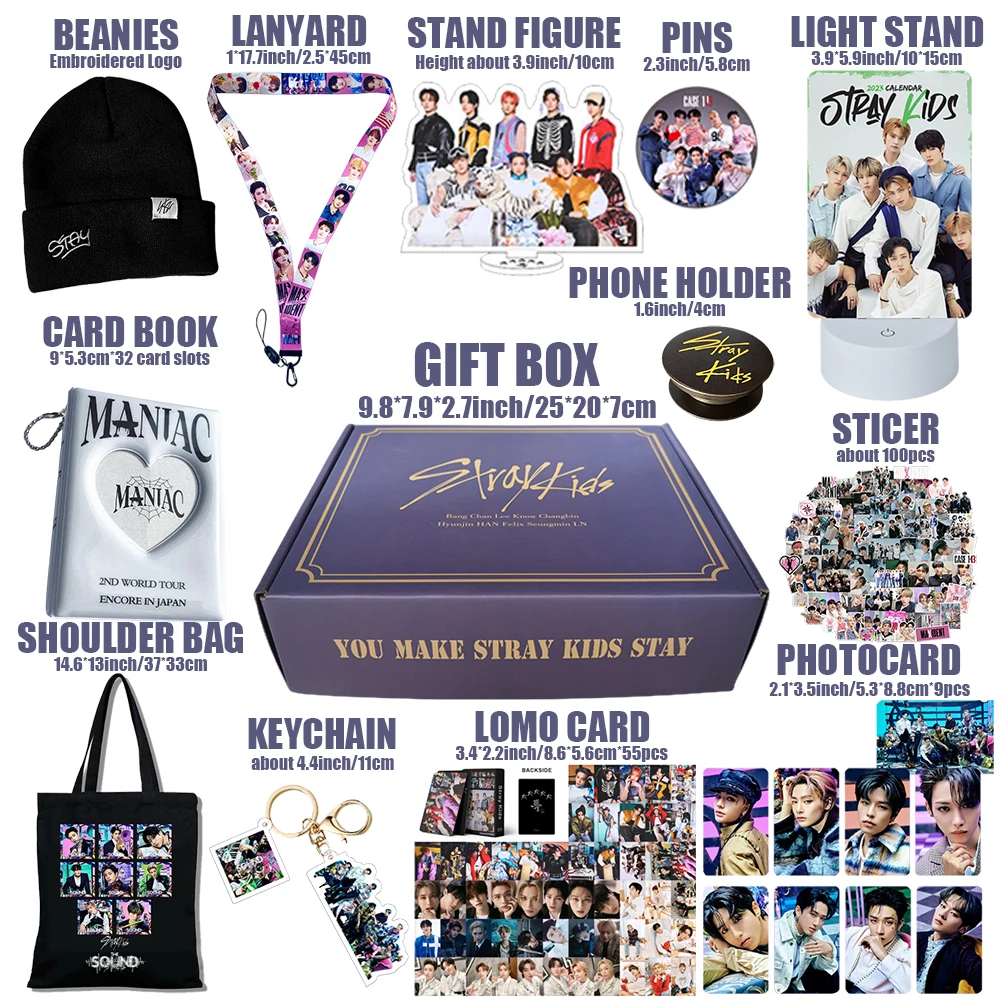 KPOP Stray Kids Album Gift Box Include Keychain Sticker Standee Photocard Tote Bag Lanyard