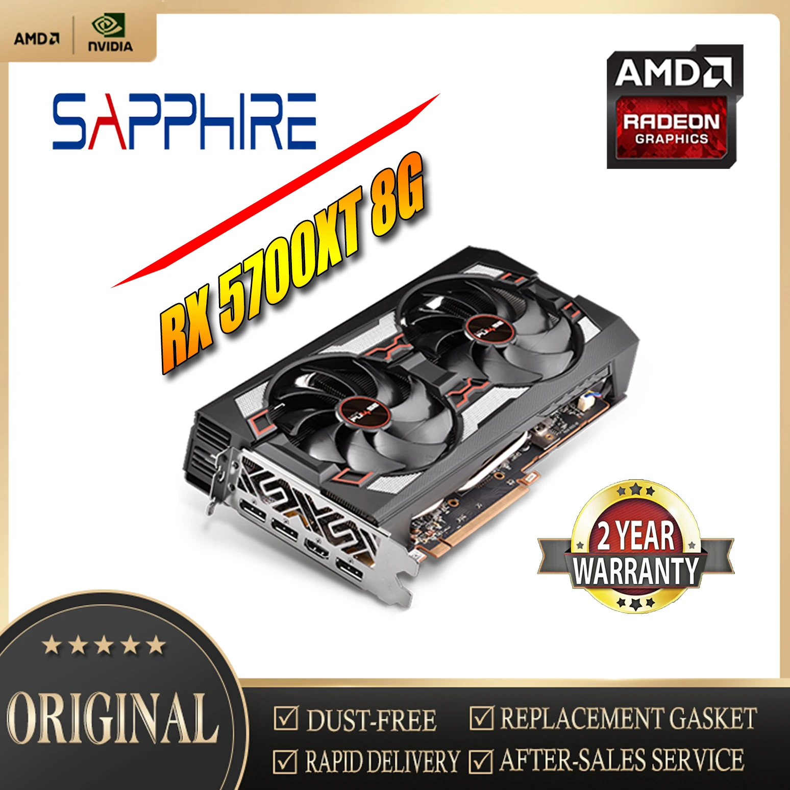 SAPPHIRE Graphics Cards RX5700XT 8G 256bit PCIE4.0X16 Double fan Video Desktop PC Computer Game Map Used