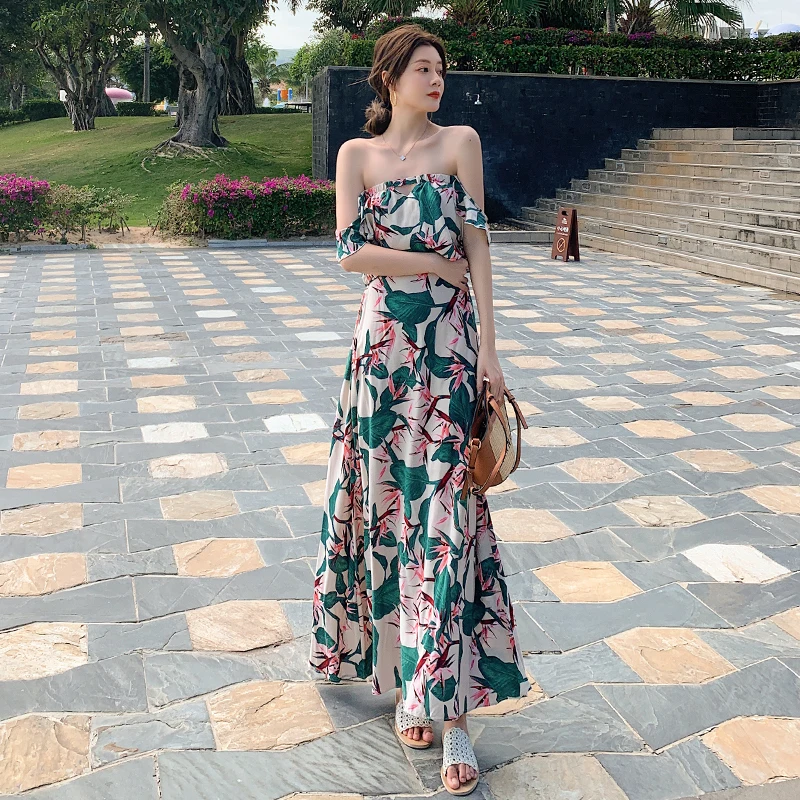 

Summer Party Women's Sexy Dress Sets Sleeveless Floral Printing Slim Fit High Waist Beach Vacation Backless Two Piece Set