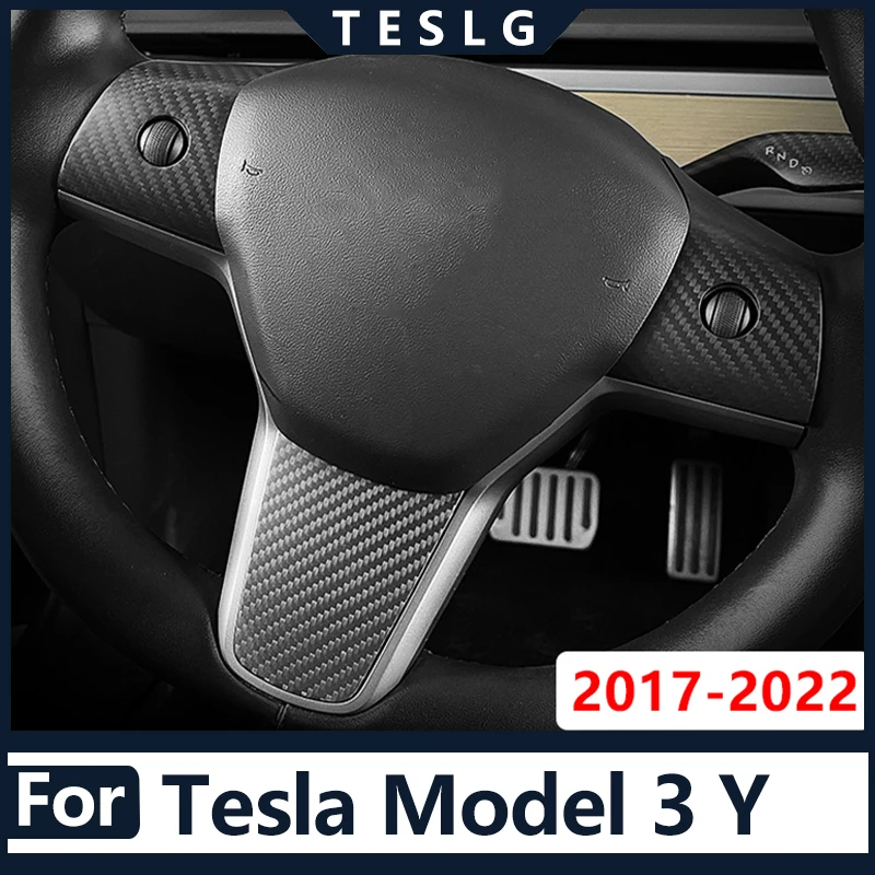 

vxvb For Tesla Steering Wheel Carbon Fiber Decorative Protective Sticker Model 3 Model Y 2017-2022 Interior Modification Accesso