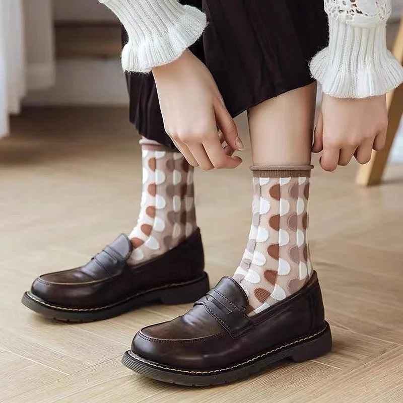 Novelty Crystal Silk Socks Girls Summer Ultra-thin Transparent Glass Silk Sock Cartoon Print Harajuku Kawaii Cute Long Socks New