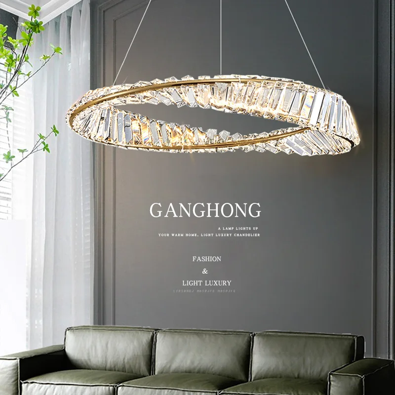 

Светодиодная Подвесная лампа с регулируемой яркостью, роскошные подвесные Современные кольца, хрустальная люстра K9, светильники, украшение для гостиной