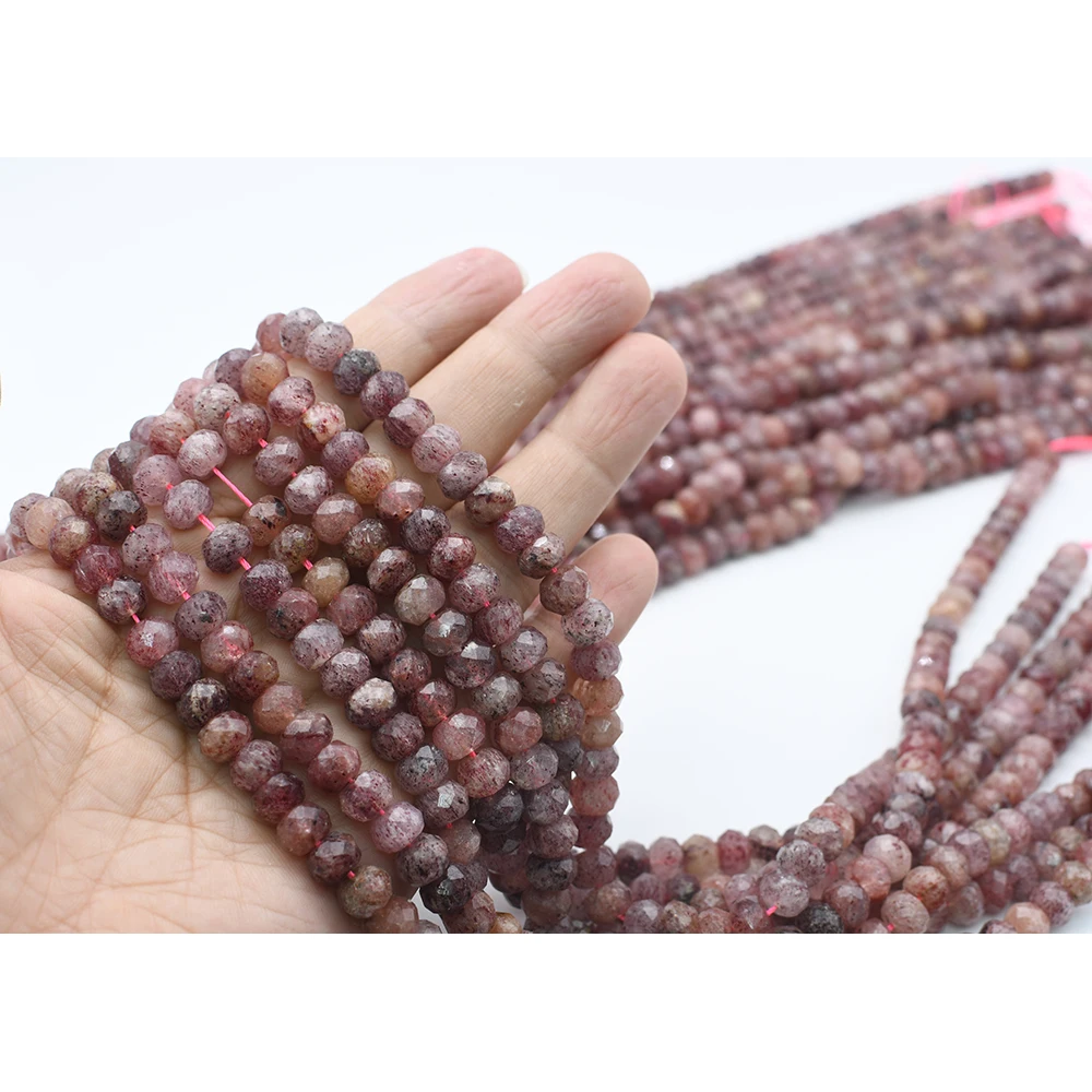 

4X6mm Natural Faceted Strawberry Quartz irregular round Stone Beads For DIY necklace bracelet jewelry making 15 "free delivery