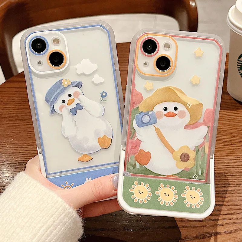 

Clear Lnvisible Bracket Case for Huawei P 30 40 50 Pro mate 30 40 nova 7 8 9 honor 50 60 Pro Soft Silicone Cartoon Duck Cover