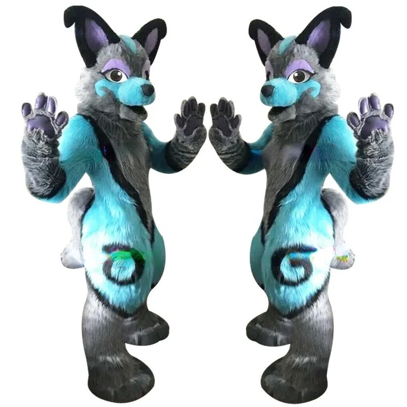 Fursuit длинный меховой красочный костюм хаски собака лиса Косплей маскарадный