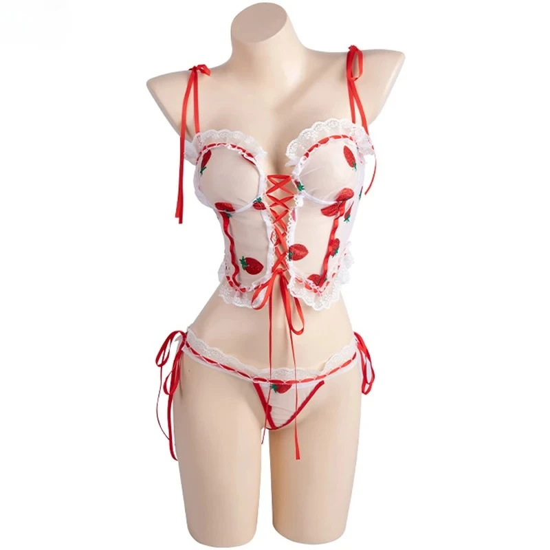 Сексуальное клубничное нижнее белье микро бикини японское аниме косплей