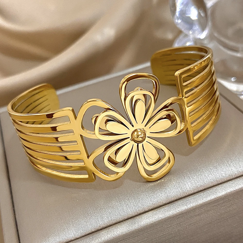 Greatera мужской браслет-манжета с двойным цветком винтажный дизайн из нержавеющей