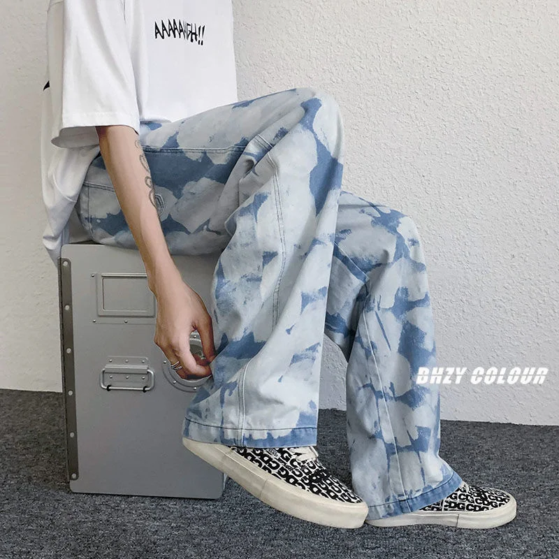 Summer Thin Cloud Jeans Men Fashion Casual Baggy Wide Leg Jeans Mens Streetwear Loose Hip Hop Straight Denim Pants Men M-5XL