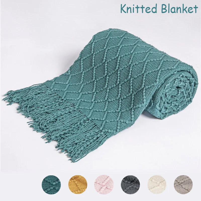 

Blanket with Tassels Warm Knitted Blankets on Beds Solid Color for Baby Soft Sofa Throw Blanket Travel TV Nap Blankets 127x152