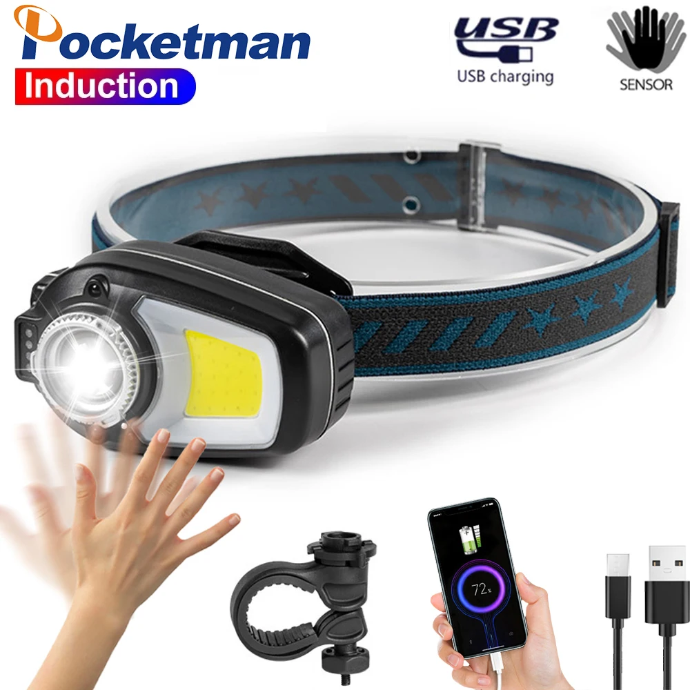 

Powerful COB+LED Headlamp USB Rechargeable Headlight Waterproof Headlamps High-Performance Head Light for Camping Emergency