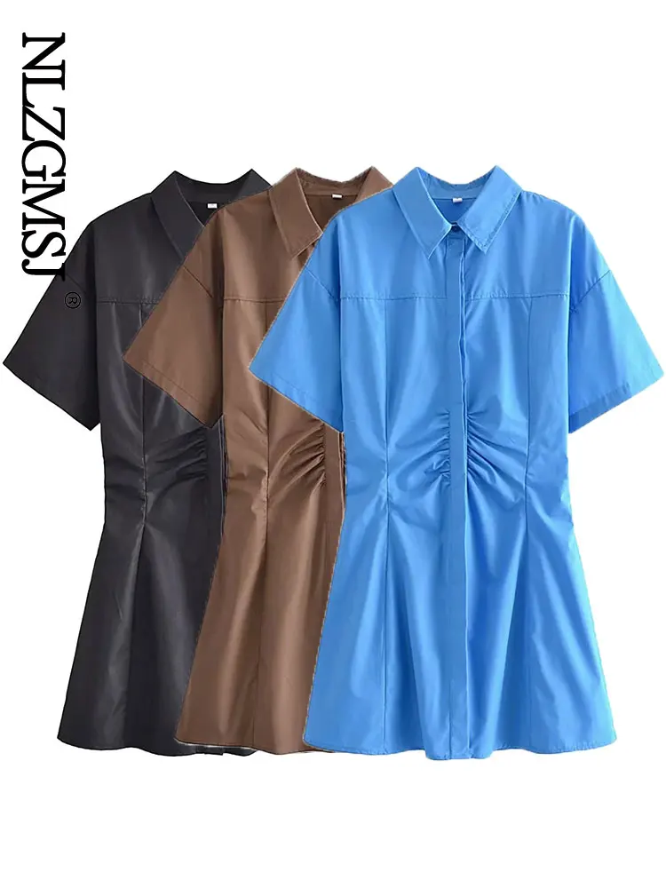 

Nlzgmsj Za 2022 Women Short Sleeve Casual Bodycon Dress Shirt Women Fashion Party Club Summer Black Mini Shirt Dress 202204