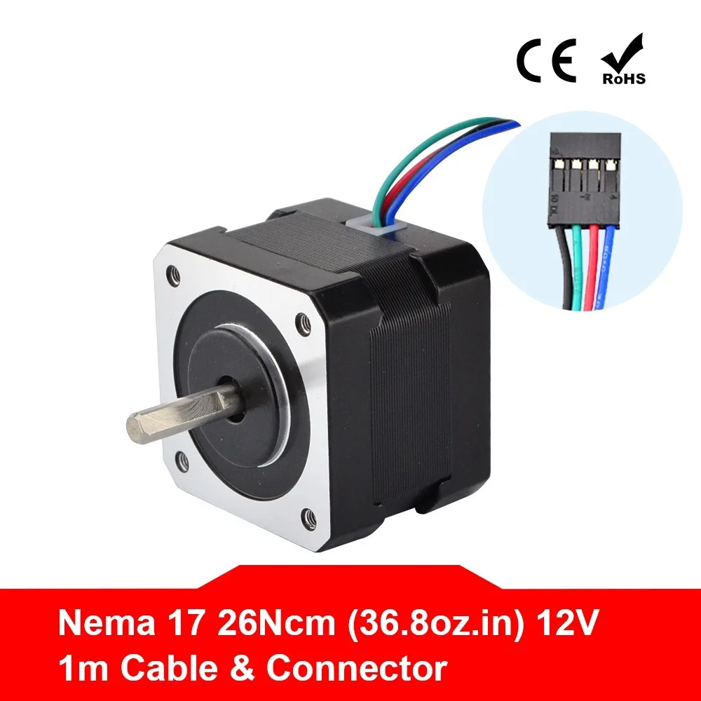 

Free Ship! Nema 17 Stepper Motor 34mm 26Ncm(36.8oz.in) 0.4A 12V Nema17 Step Motor 42BYGH 4-lead CNC Reprap 3D Printer