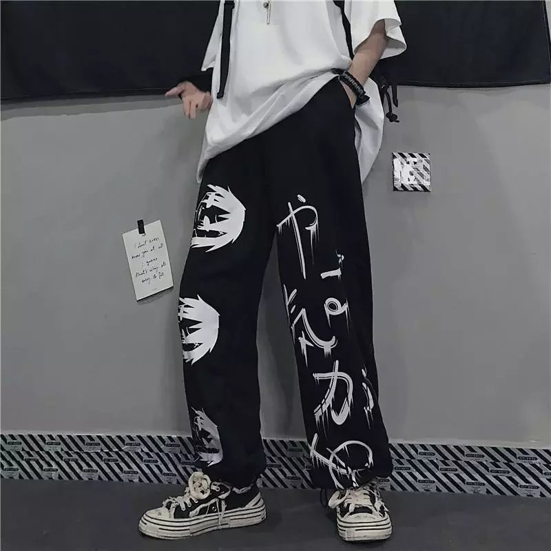 

Wide Leg Baggy Pants Women High Waist Anime Letter Print Women J&M Joggers Pant Man Fashion Trousers Harajuku Loose Pants Studen