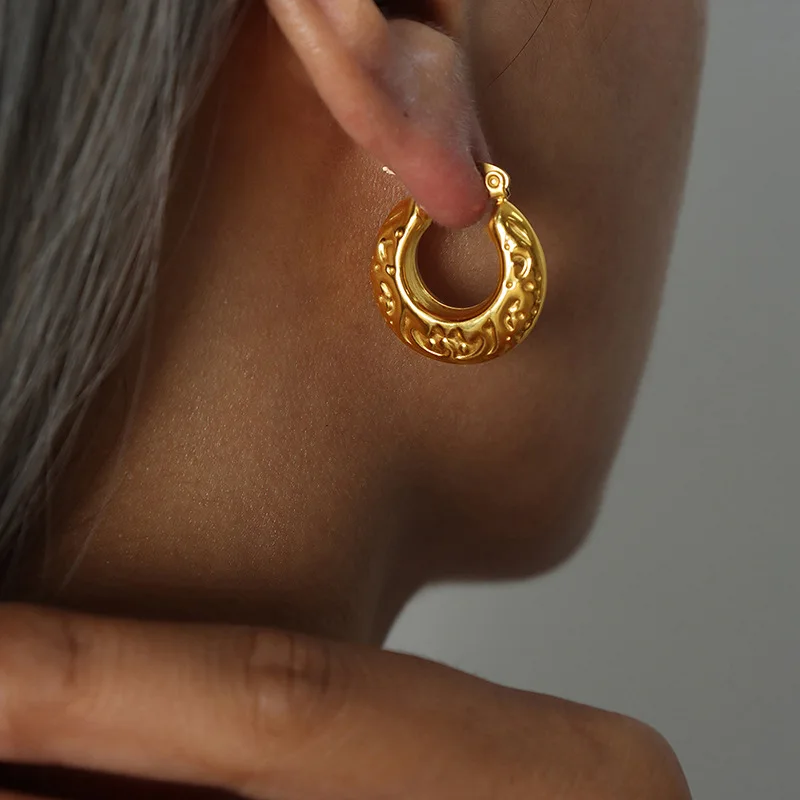 

STELVIO Vintage Pearl Gold Plated Embossing Titanium Steel Earrings For Women 2023 Kpop Jewelry Birthday Gift Summer Accessories