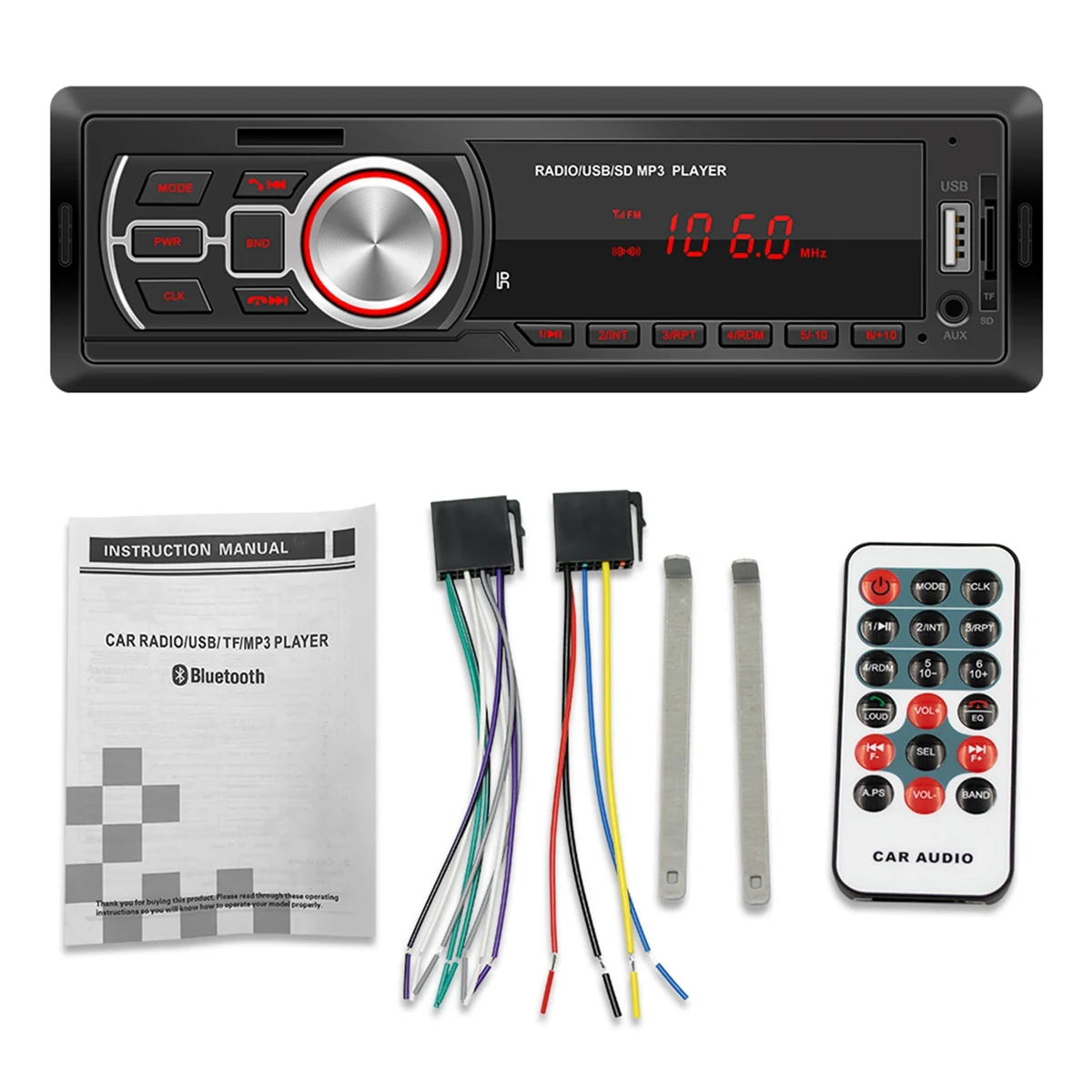 

Автомагнитола 1 DIN с Bluetooth, USB, SD, AUX, FM, mp3-плеером