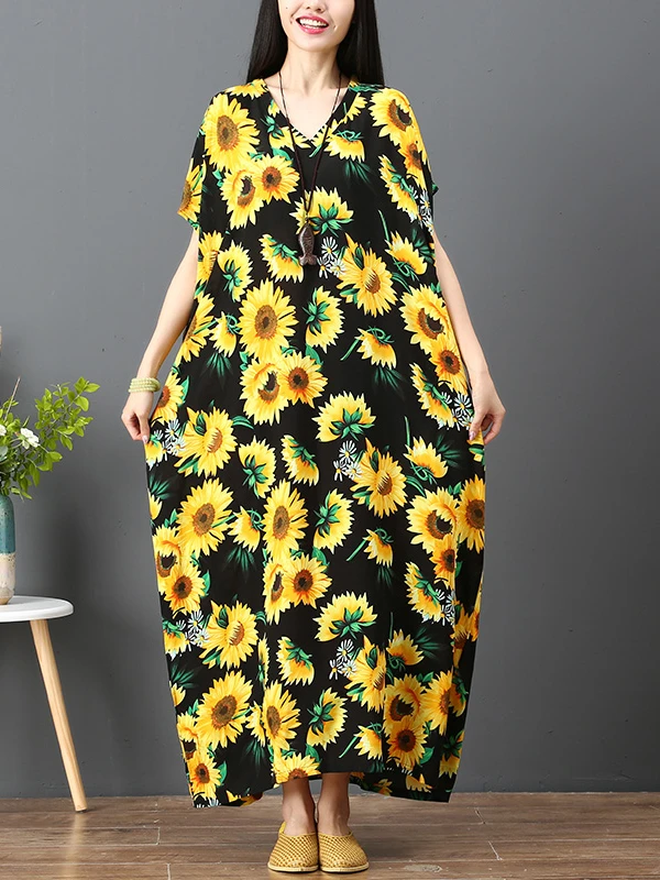 

Kanifio Fashion Sun Floral Printed Plus Long Beach Dresses for Women Summer Oversize Boho Clothing Large Size Vestidios 1910 9XL